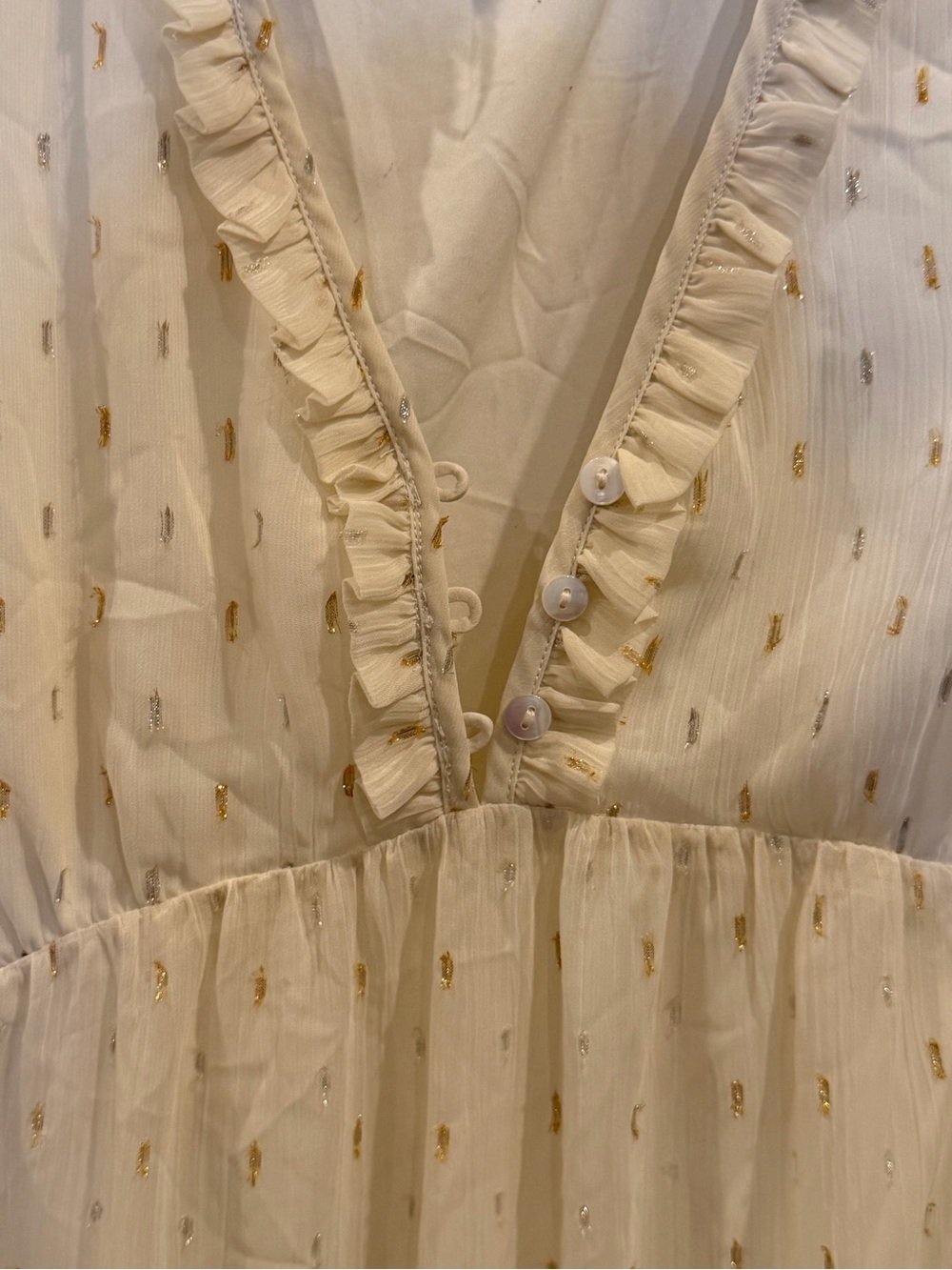 Lost + Wander Small Ivory Metallic Ruffle Maxi Dress